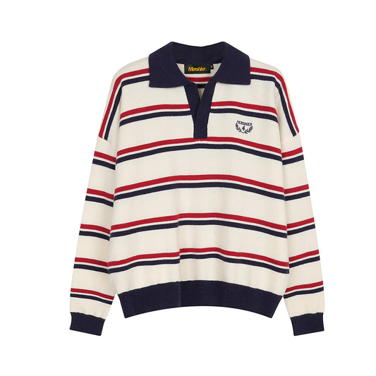 Striped knit sweater lapel sweater base sweater