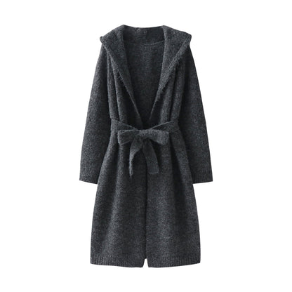 Extended loose lace up hooded jacket