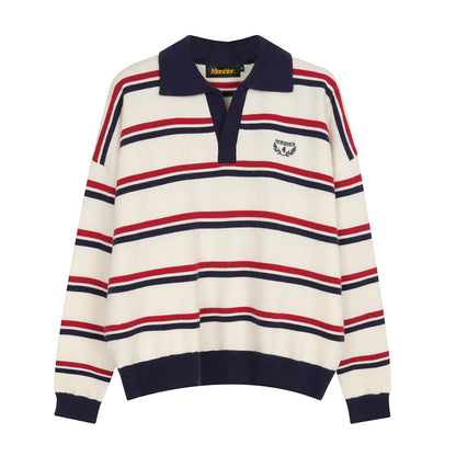 Striped knit sweater lapel sweater base sweater