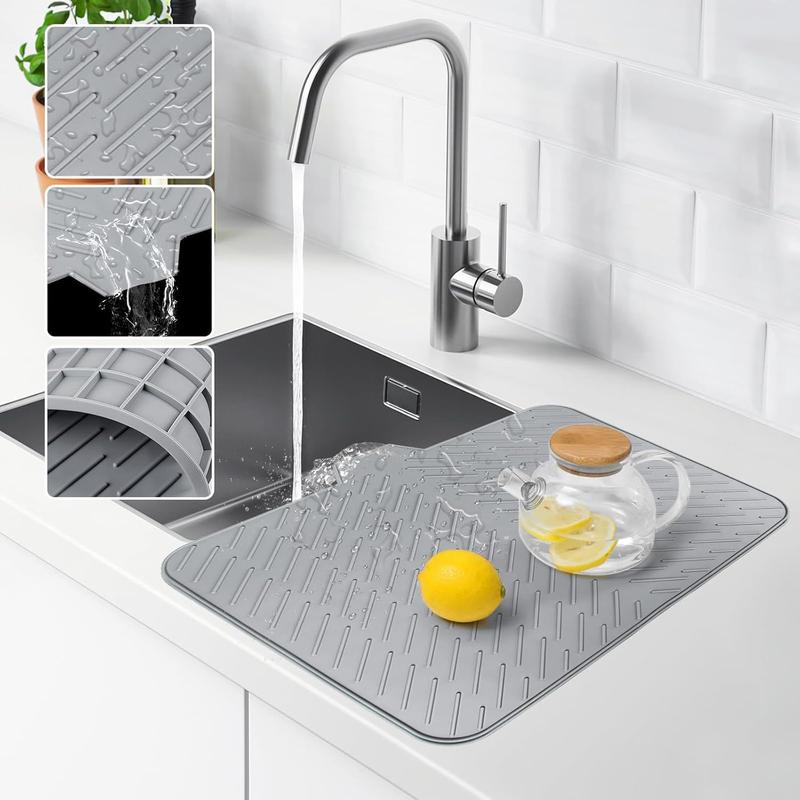 Built-in Drain Lip Dish Drainer Mats for Kitchen Counter Easy-Clean High Temperature Resistance Coasters
