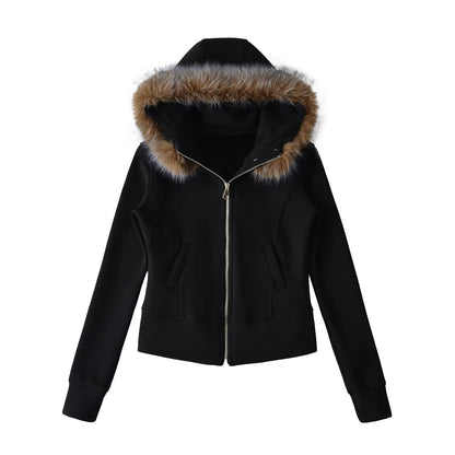 Slim fit hooded cardigan sweatshirt jacket