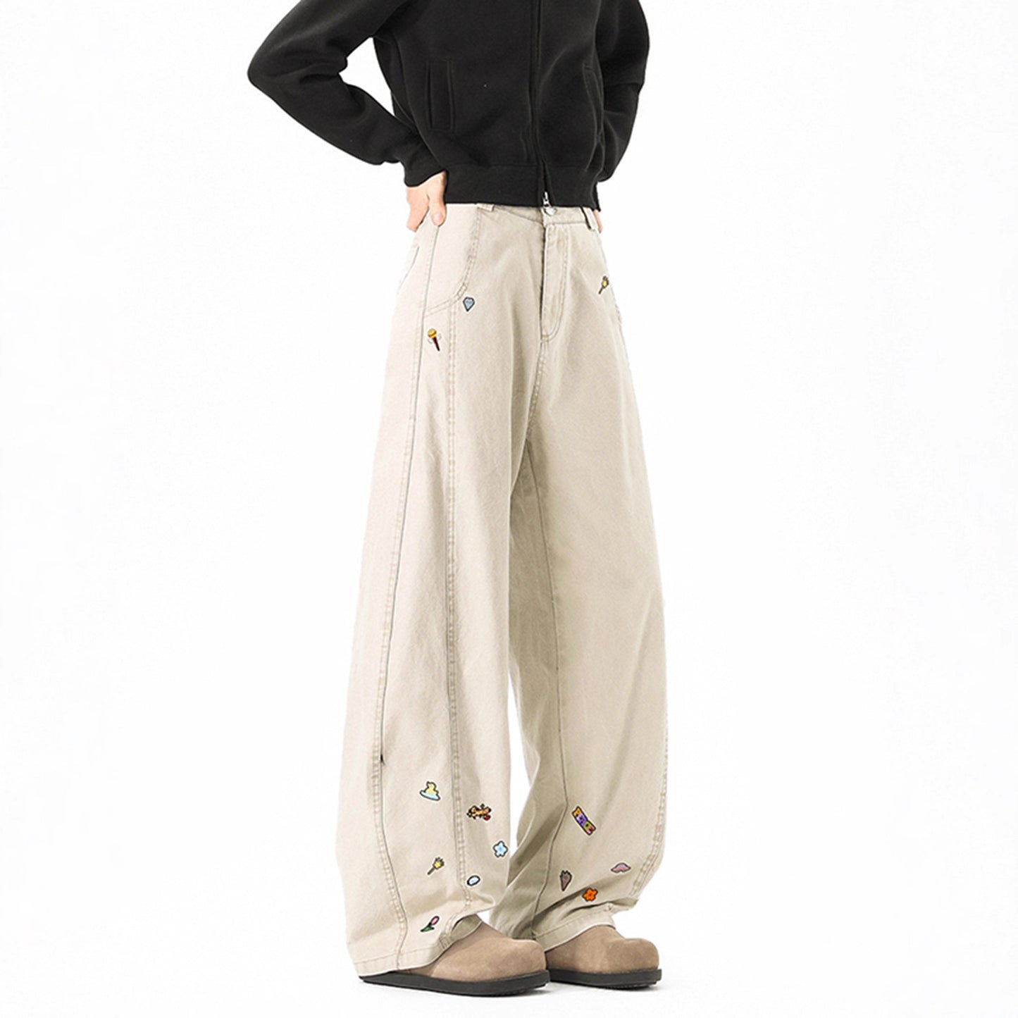 Style Fun Print Cargo Pants Unisex Trendy Loose Wide Leg High Street Casual Long Pants