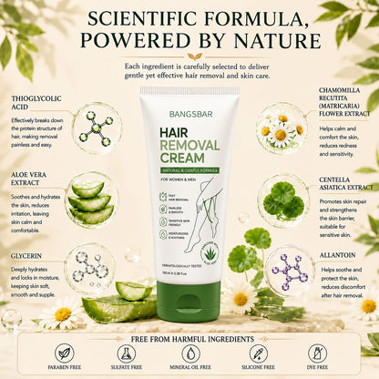 Bangsbar Natural Gentle Hair Removal Cream | For Women & Men, Sensitive Skin