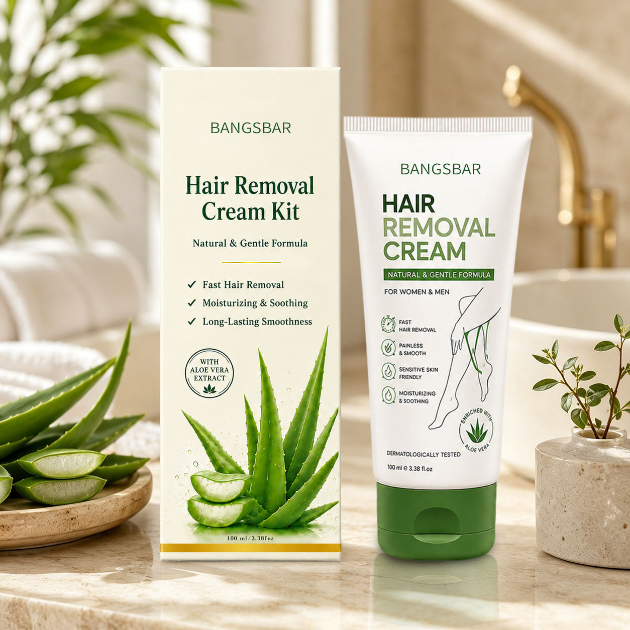 Bangsbar Natural Gentle Hair Removal Cream | For Women & Men, Sensitive Skin