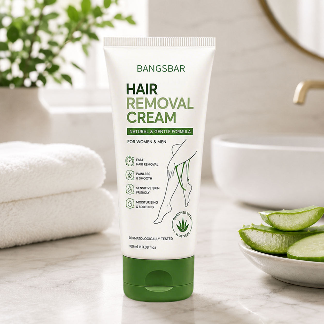 Bangsbar Natural Gentle Hair Removal Cream | For Women & Men, Sensitive Skin