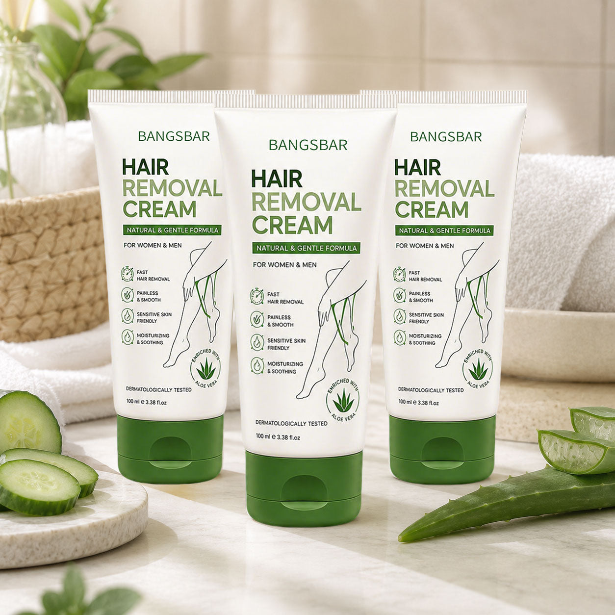 Bangsbar Natural Gentle Hair Removal Cream | For Women & Men, Sensitive Skin