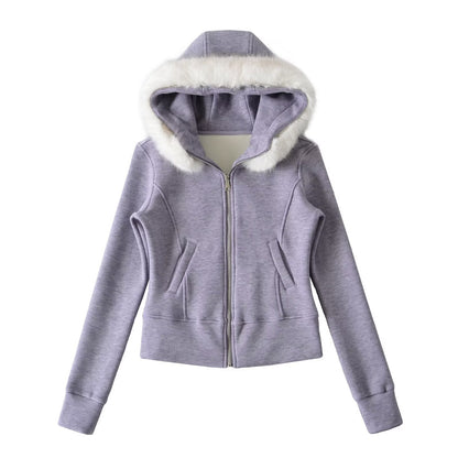 Slim fit hooded cardigan sweatshirt jacket
