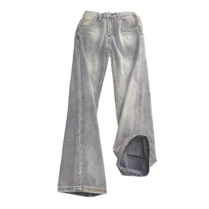 Casual Washed Denim Pants Men's Autumn Trendy Street Style Slim Fit Straight Leg Slightly Flared Jeans Blue Striped Texture