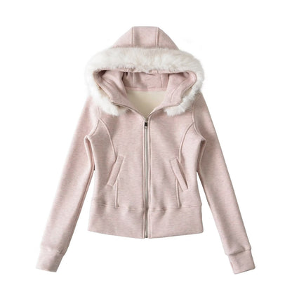 Slim fit hooded cardigan sweatshirt jacket