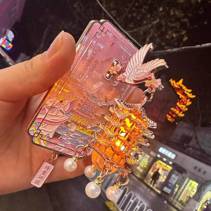 QIAWI -Luminous Yellow Crane Tower Fridge Magnet – Wuhan Souvenir Alloy Ornament, Night Light Magnet, Chinese Cultural Travel Keepsake Gift